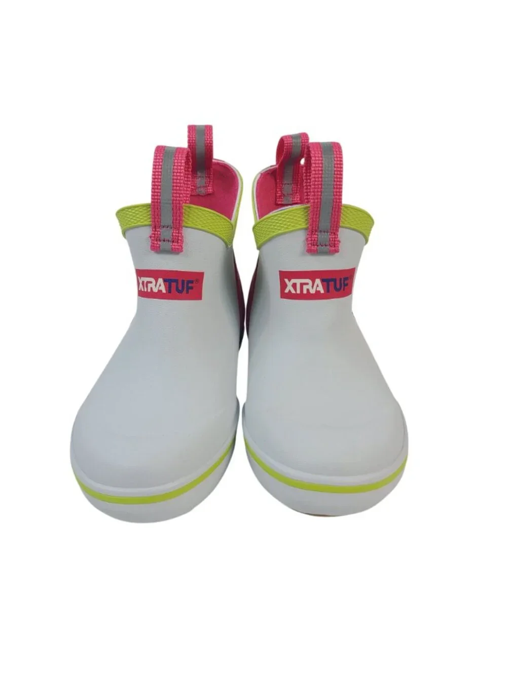 NEW Xtratuf Youth Ankle Deck Boots White Pink Neon Green Size 10M Waterproof